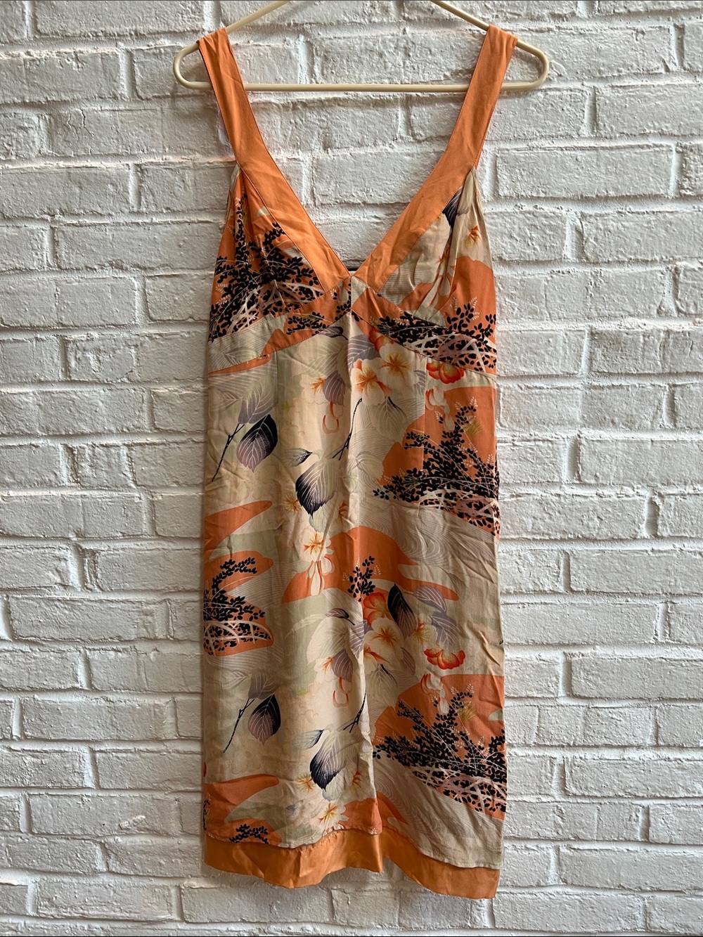 MISS SELFRIDGE Orange & Cream Floral Midi Slip Dress Sleeveless V neck sundress